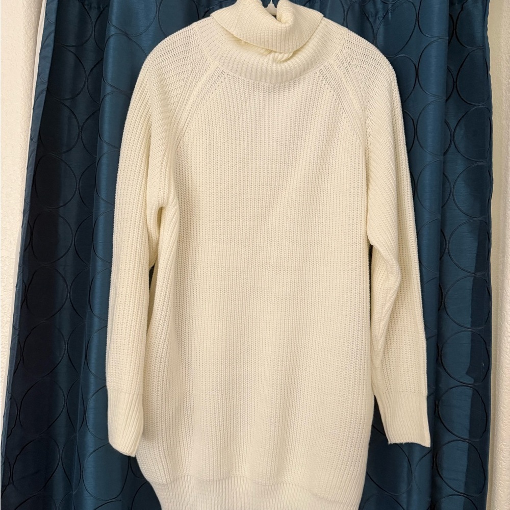 Cozy Cream Turtleneck Sweater Dress with pockets